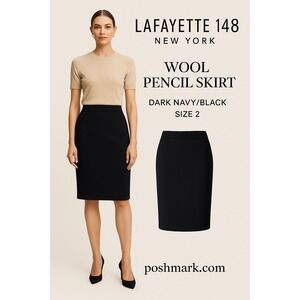 Lafayette 148 New York Wool Pencil Skirt – Dark Navy/Black – Size‎ 2